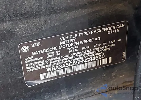 2015 BMW 328I z USA, uszkodzony, nr VIN WBA3A5G55FNS84680